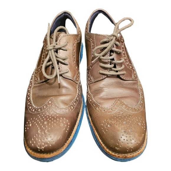 COLE HAAN Lunargrand Taupe Leather Wingtip Oxfords - Size 9 1/2 - Picture 2 of 10